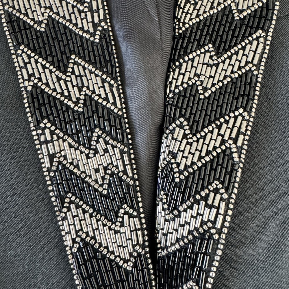The Kooples Beaded Blazer Women's Size 6 Black Tuxedo Jacket Metallic French 38 - Picture 2 of 9